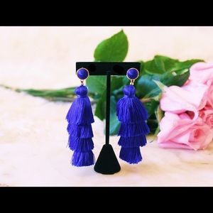 Electric Blue Layered Tassel Earrings